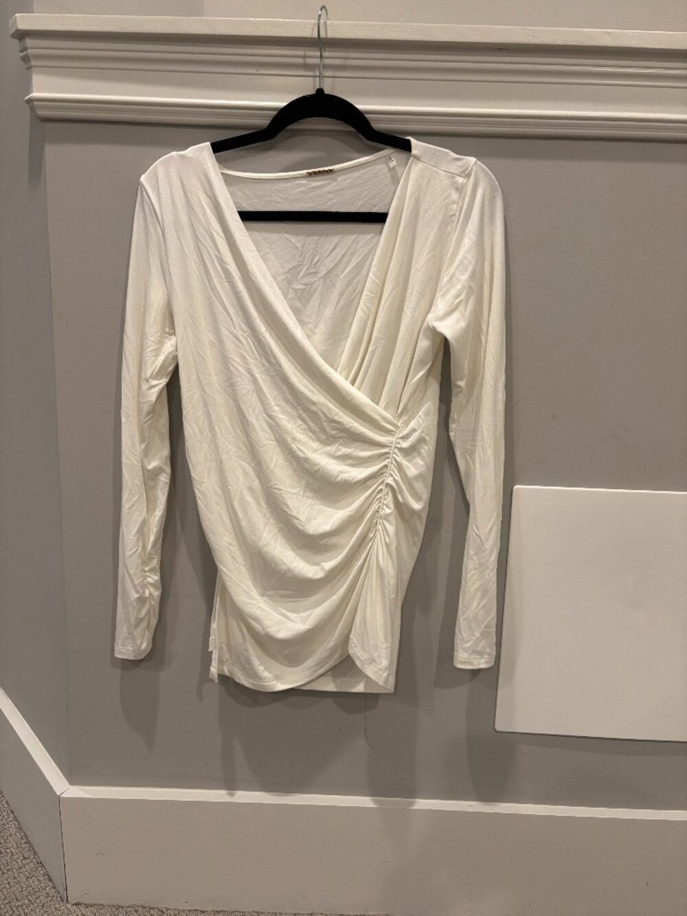 Elie Tahari Women's White Ruched Long Sleeve Top Size S